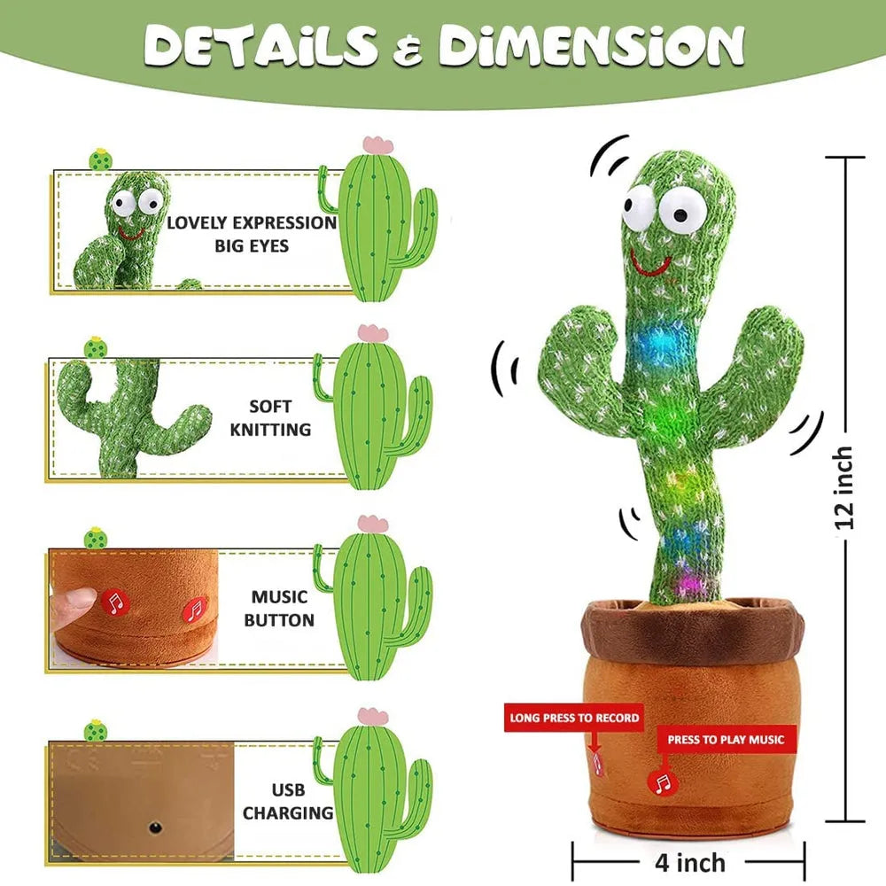 Cute Dancing Cactus Toy for Kids | Talking Dancing Shaking & Talk Back with Lights | Happy Birthday Gift