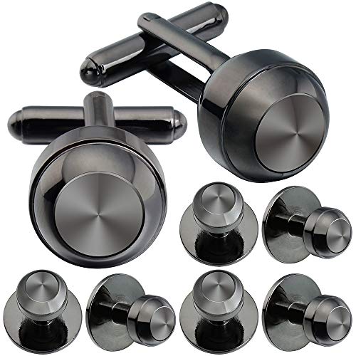 HAWSON Cufflinks and Studs for Men-Fashion Men Gun-Black Tuxedo Shirt Cufflinks and Studs Set for Regular Weeding Business Accessories